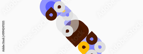 Abstract shapes, circles, rectangles overlap. Pastel colors dominate white background. Minimalist design, modern aesthetic.