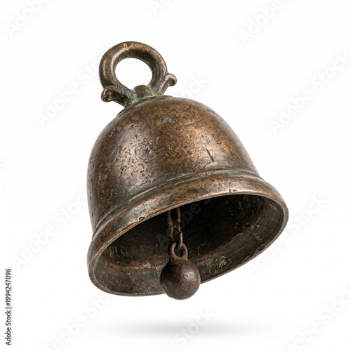 Bronze antique bell isolated on pure white background classic object