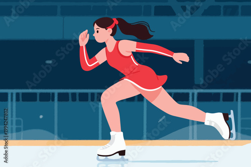 Illustration Of A Woman Skating Fast On Ice Vector Design Template