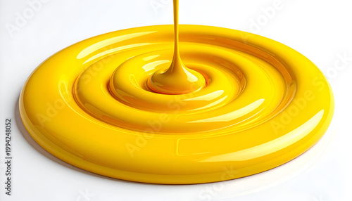 Golden liquid is poured, creating concentric ripples on a white surface.