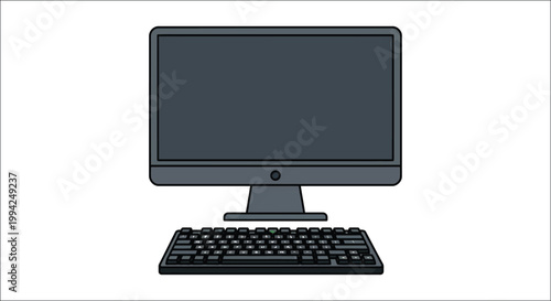 Simple illustration of a computer monitor and black keyboard setup
