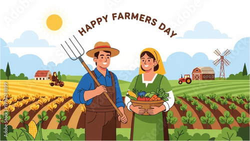 Farmers celebrate Farmers Day in a lush green agricultural field with crops