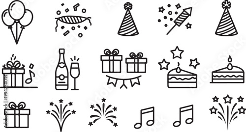 Party Celebration Icons and Symbols for Birthday Fun