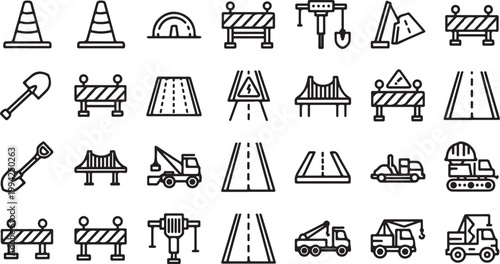 Construction Site Icons and Roadwork Symbols Set