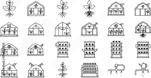 Various House and Plant Line Drawings Collection