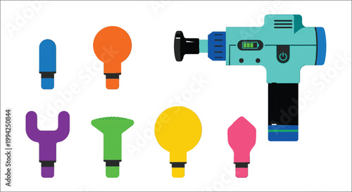 Colorful percussion massage gun and its various interchangeable attachment heads