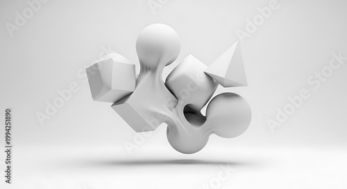 Abstract Geometric Shapes Floating in Neutral Background