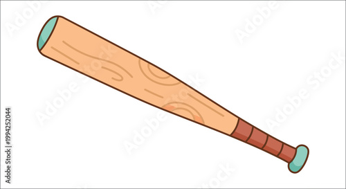 Cartoon illustration of a wooden baseball bat with red grip tape
