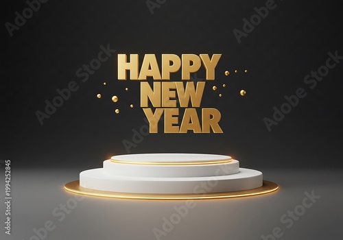 新年 金色の文字 円形台座