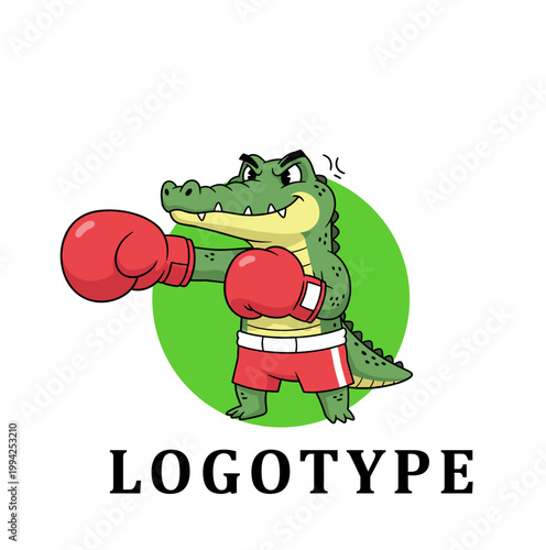 Fierce Alligator Boxer Mascot With Red Gloves Cartoon Character Logo