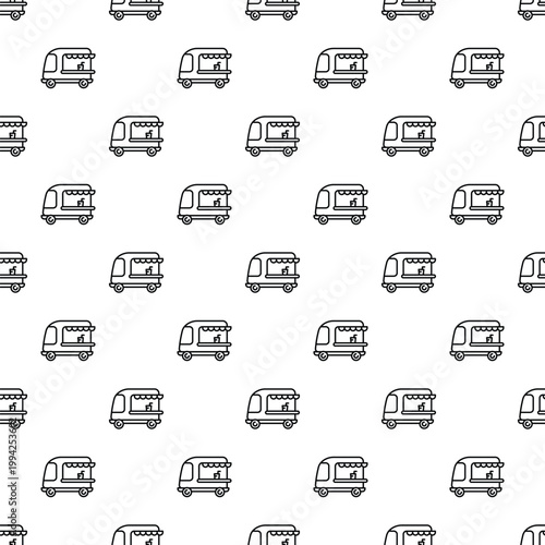 Street food or coffee kiosk line art icons repeating in a seamless pattern