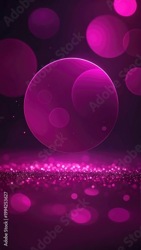Abstract Glowing Purple Orb Floating Above Glittering Surface.
