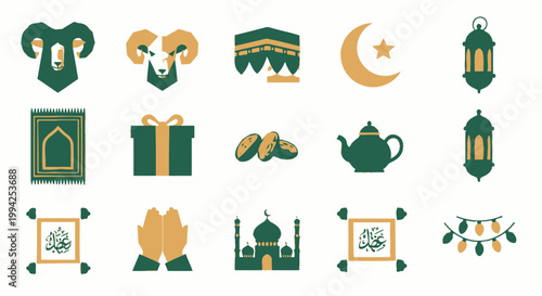 Modern flat Islamic icon set for Eid al Adha celebrations