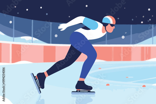 Illustration Of A Male Speed Skate Athlete In Action During A Winter Sports Competition Vector Design Template