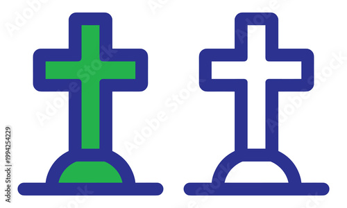 Grave cross monument cemetery memorial religion symbol burial ground tombstone set funeral graphics.