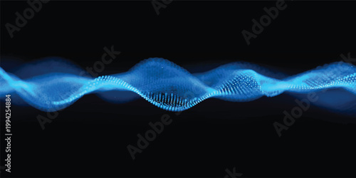 Abstract blue background featuring smooth flowing waves of smoke and light curves in a motion pattern against a black texture design for a high energy art wallpaper effect
