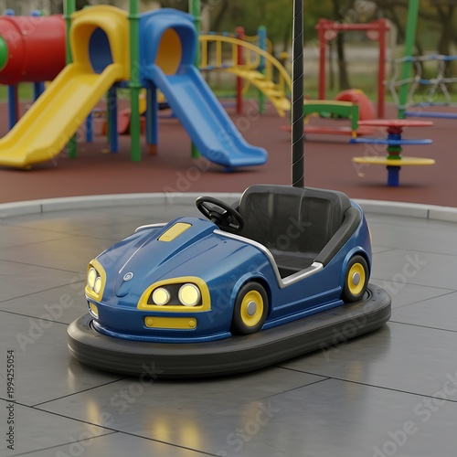 公園の電動乗物自動車 青色