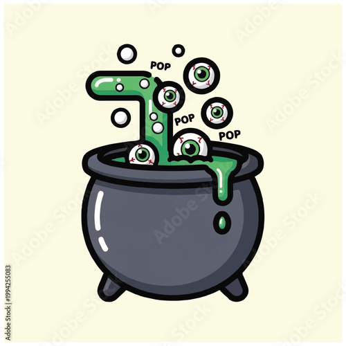 Cartoon cauldron with green bubbling potion.