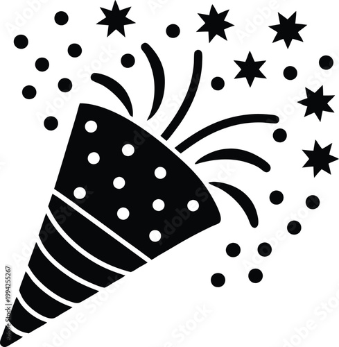 Striped Party Popper Releasing a Joyful Explosion of Stars and Dots for Festive Events