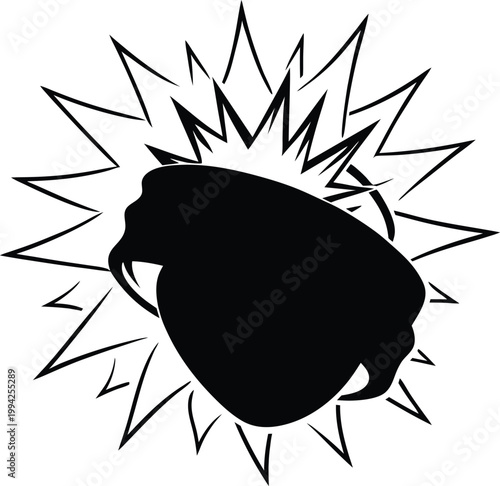 Strong and powerful clenched fist with an energetic impact or explosion burst