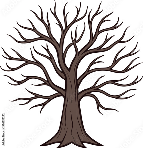 Sturdy Bare Tree Illustration with Intricate Branch Network Against Clear Sky