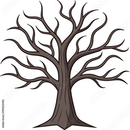 Leafless Tree Illustration with Elegant Spreading Branches and Textured Trunk