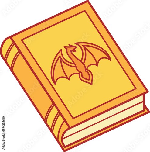 Mysterious fantasy book with a grand orange dragon emblem on its cover design
