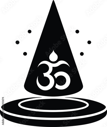 Mystical Om symbol radiating spiritual energy on a sacred conical structure