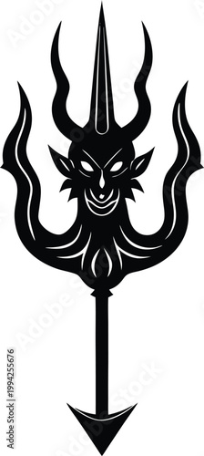 Mystical trident weapon featuring a horned devil face and serpentine prongs