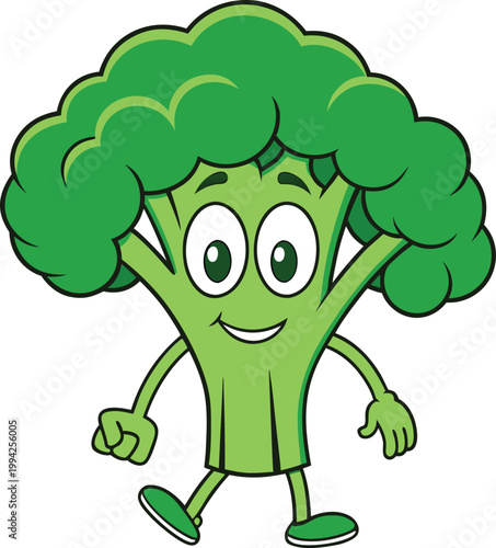Playful Walking Broccoli Character with a Big Smile for Healthy Eating Concepts