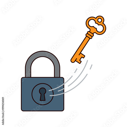 Padlock and Antique Skeleton Key Symbolizing Security