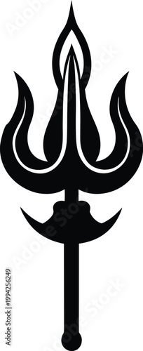 Sacred spiritual trident combining flame tips and crescent moon shaped elements