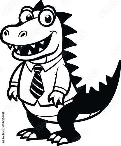 Smart cartoon dinosaur wearing a shirt and tie, ready for business and professional ventures