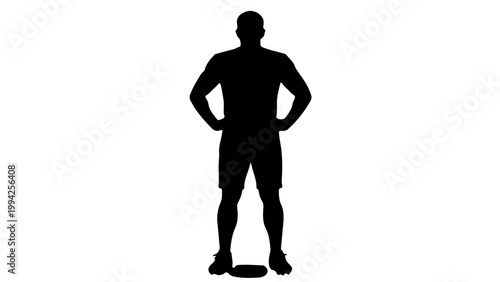 Silhouette of a male soccer player standing with hands on hips isolated on white background
