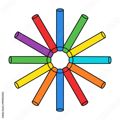Symmetrical Radial Pattern of Colorful Cylinder Pipes