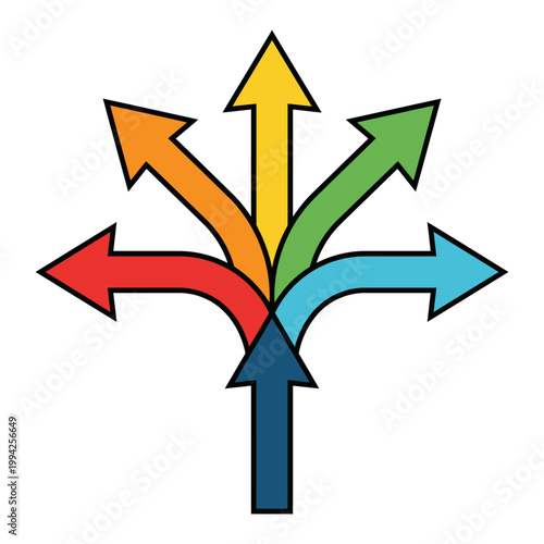 Central Arrow Branching Out into Five Colorful Directions