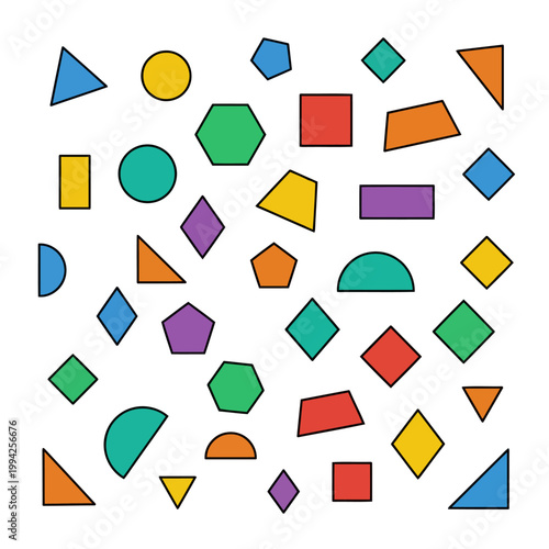 Collection of Various Flat Geometric Shapes Pattern