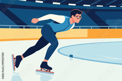 Illustration Of An Ice Skating Athlete Wearing Glasses Taking Part In A Competition Vector Design Template