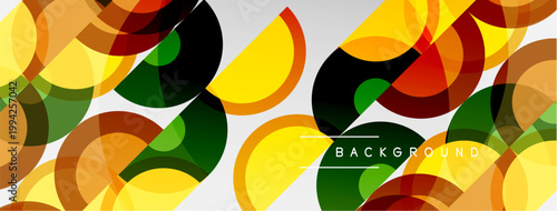 Abstract colorful circles overlap. Bright hues create dynamic visual texture. Modern design element for backgrounds, presentations.