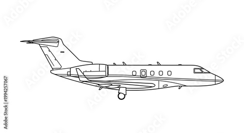 Private Jet Aircraft Line Art Illustration