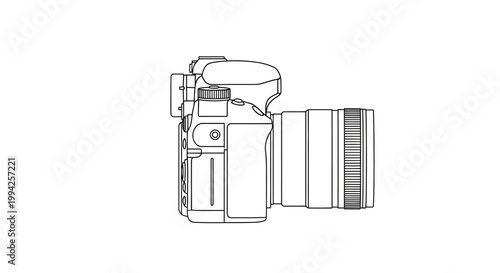 Simple Line Art Illustration of a DSLR Camera