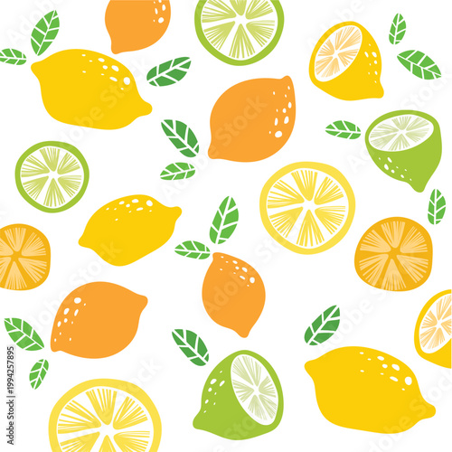 Background featuring juicy tropical lemons and lemon slices.