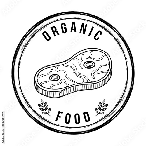 Organic Food Meat Steak Stamp Vector Illustration