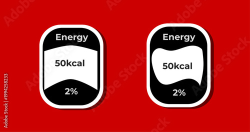Nutritional calorie energy icons on red background