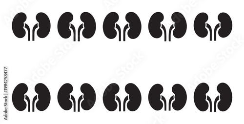 A pattern of black kidney icons on a white background, representing medical healthcare and organ health.