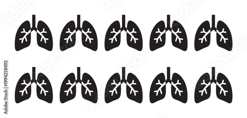 A repeating pattern of black lung icons on a white background, representing healthcare, medical, and respiratory concepts.