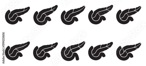 A clean, minimalist pattern of black pancreas organ icons on a white background, suitable for medical or educational themes.