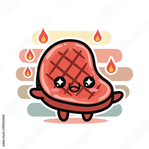 Cute Cartoon Grilled Steak Character.