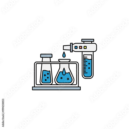 Laboratory Chemistry Glassware and Automated Liquid Dispenser Vector