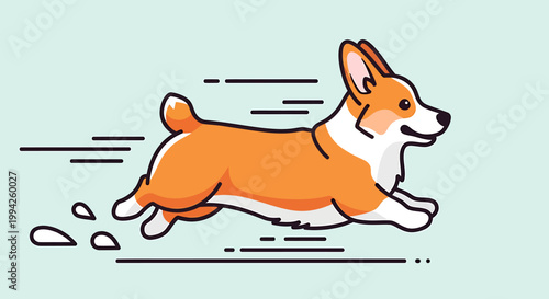 Energetic Pembroke Welsh Corgi Dog Running Fast with Motion Lines.
